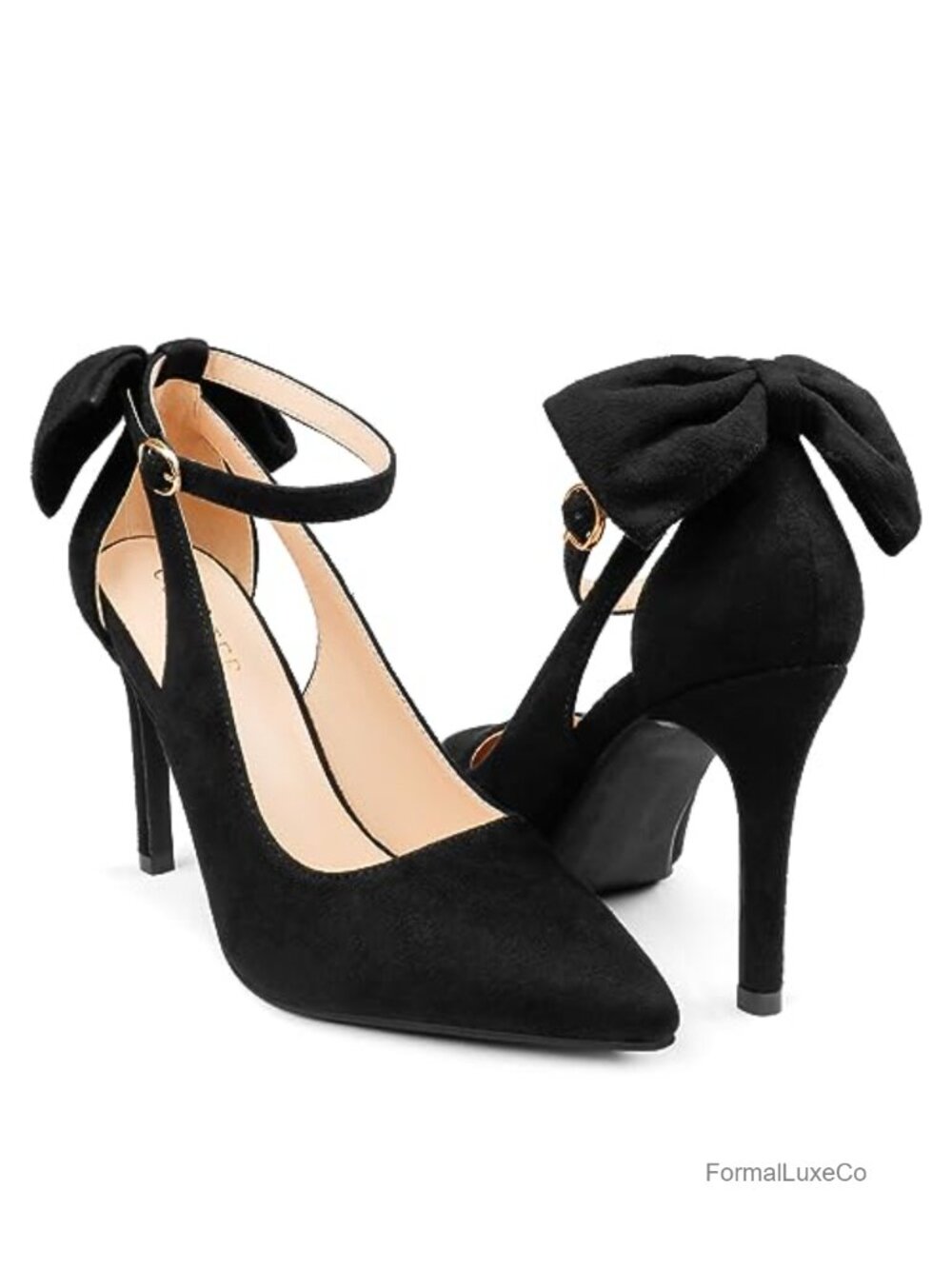 Back Bow D'Orsay Pumps Pointed Toe Stiletto Heels Ankle Strap Wedding
